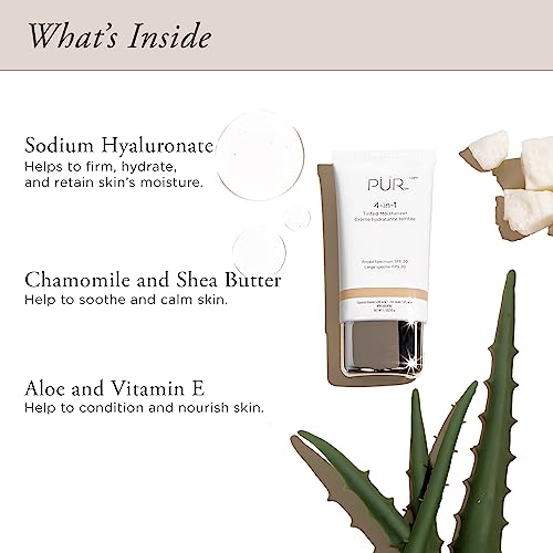 PÜR Beauty 4-in-1 Tinted Moisturizer With SPF 20 - Hydrating Face Moisturizer, Primer, & Foundation With Shea Butter, Aloe Vera & Vitamin B3 - Vegan Friendly - Free of Paraben, Gluten & BPA - Bone