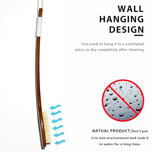 ICANdOIT-19.68Inch Natural Boar Bristles Anti-Slip Extra Long Handle Bath Brush,Bent Handle Shower Scrubber for Exfoliating,Shower Back Brush,Exfoliation Set with Pumice Stone (1 Pack)
