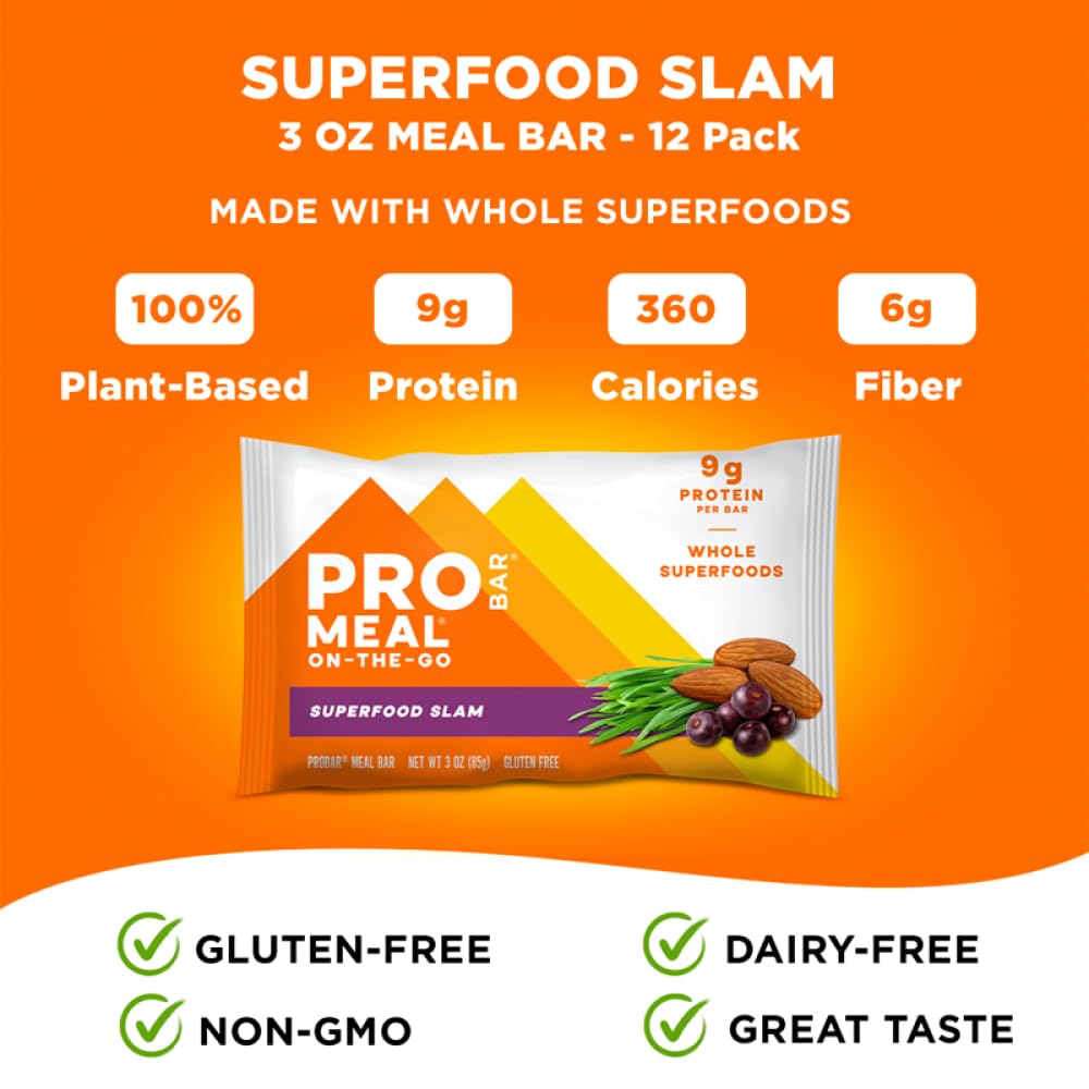 PROBAR - MEAL Bar, Superfood Slam, Non-GMO, Gluten-Free, Healthy, Plant-Based, Whole-Food Ingredients, Natural Energy (12 Count)