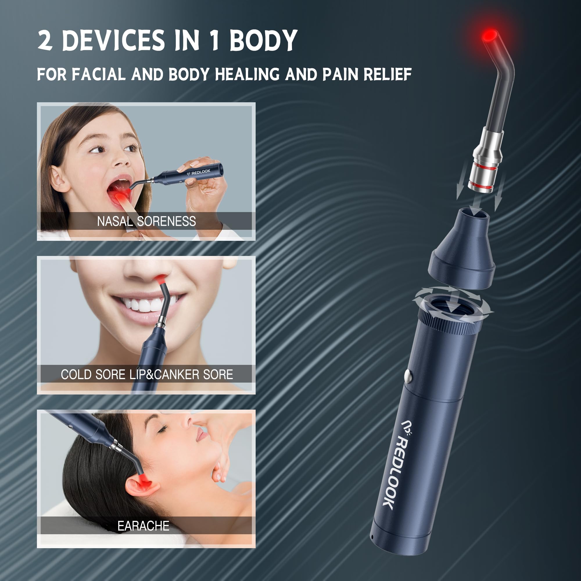 Red Light Therapy Device, Cold Sore Canker Sore Treatment for Lips,Infrared Light Therapy for Lips Mouth Nose Ear Knee Feet Hands Joint Muscle Nerve Pain Relief with Removable Tip
