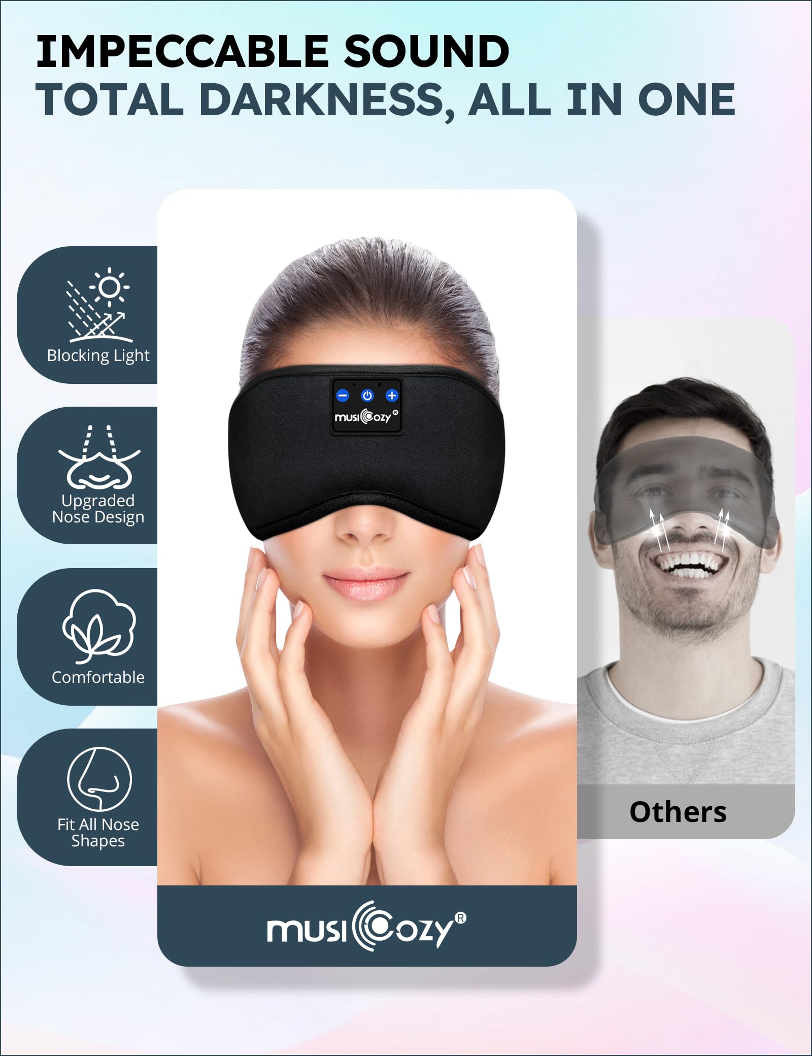 MUSICOZY Sleep Headphones Bluetooth 5.2 Headband Sleeping Headphones Sleep Eye Mask, Wireless Music Earbuds Earphones for Side Sleepers Men Women Air Travel Cool Tech Gadgets Unique Gifts