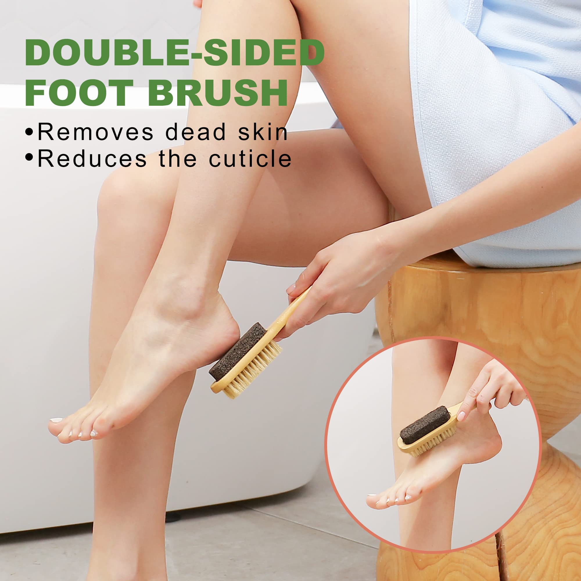 AIFEIVICO Dry Brushing Body Brush, Natural Boar Bristle Exfoliating Dry Brush, Long Handle Back Scrubber Brush, Face Brush, Feet Brush, Massage Nodules Brush for Lymphatic Drainage, Cellulite