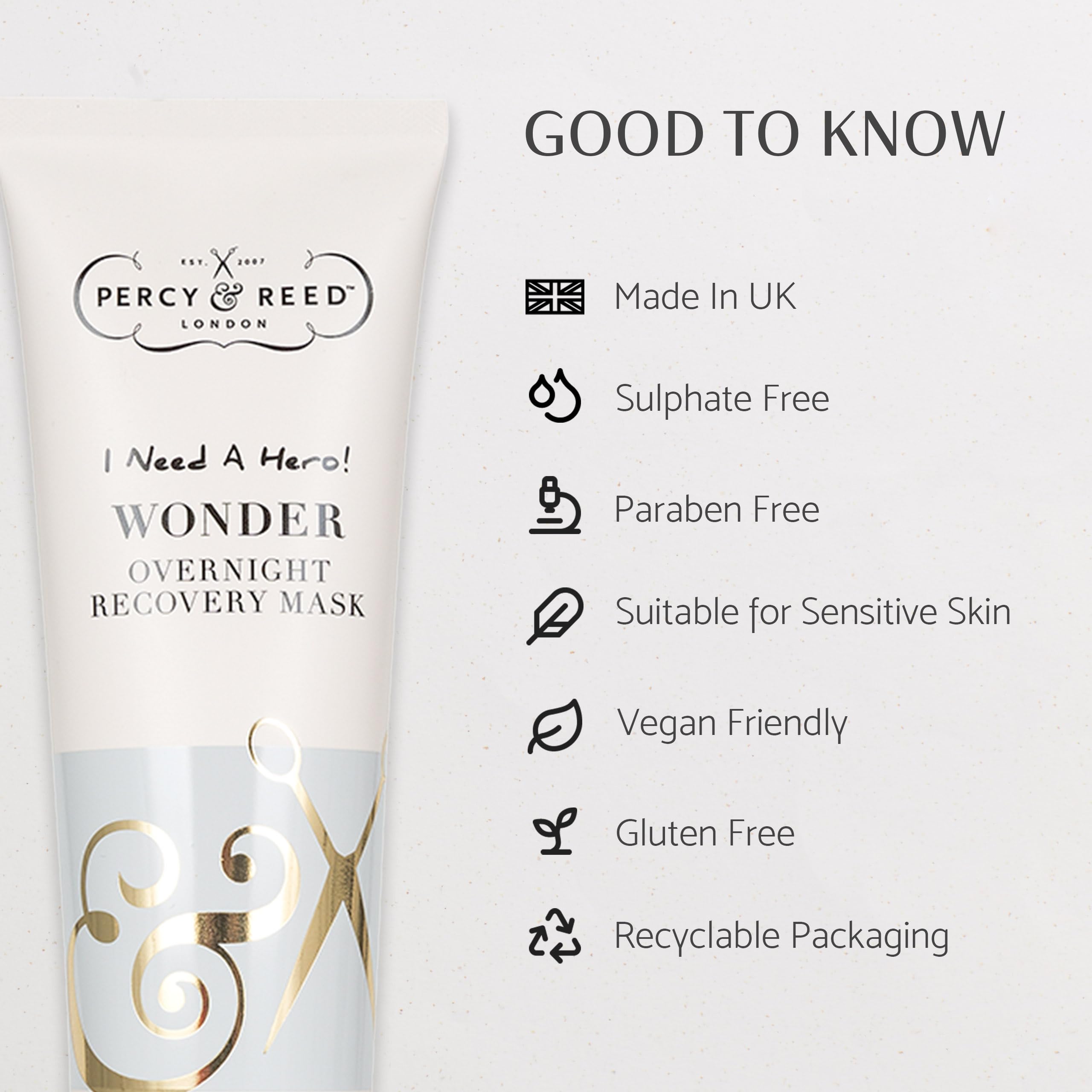 Percy & Reed I Need A Hero! Wonder Overnight Recovery Mask - Transforms Dull Tired Hair with Deep Moisturise and Nourishment - Repairs Damaged & Dry Hair Instantly - 150ml