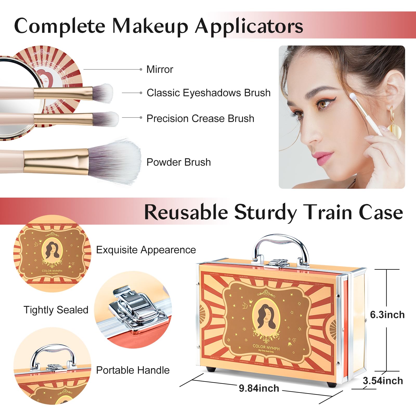 Color Nymph All In One Makeup Kit For Kids Ages 5-16, Beginners Makeup Set For Teens Non-Toxic Cosmetic Set Girl Make up Kit For Girls 18 color eyeshadow 4 color Glitter & Lipgloss Blush Mirror - Red