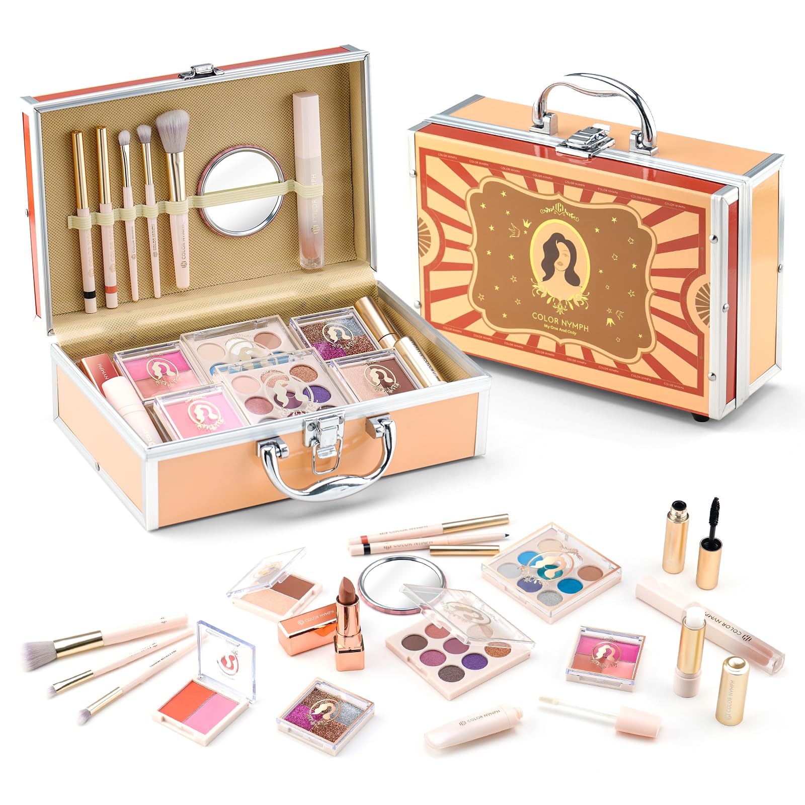 Color Nymph All In One Makeup Kit For Kids Ages 5-16, Beginners Makeup Set For Teens Non-Toxic Cosmetic Set Girl Make up Kit For Girls 18 color eyeshadow 4 color Glitter & Lipgloss Blush Mirror - Red