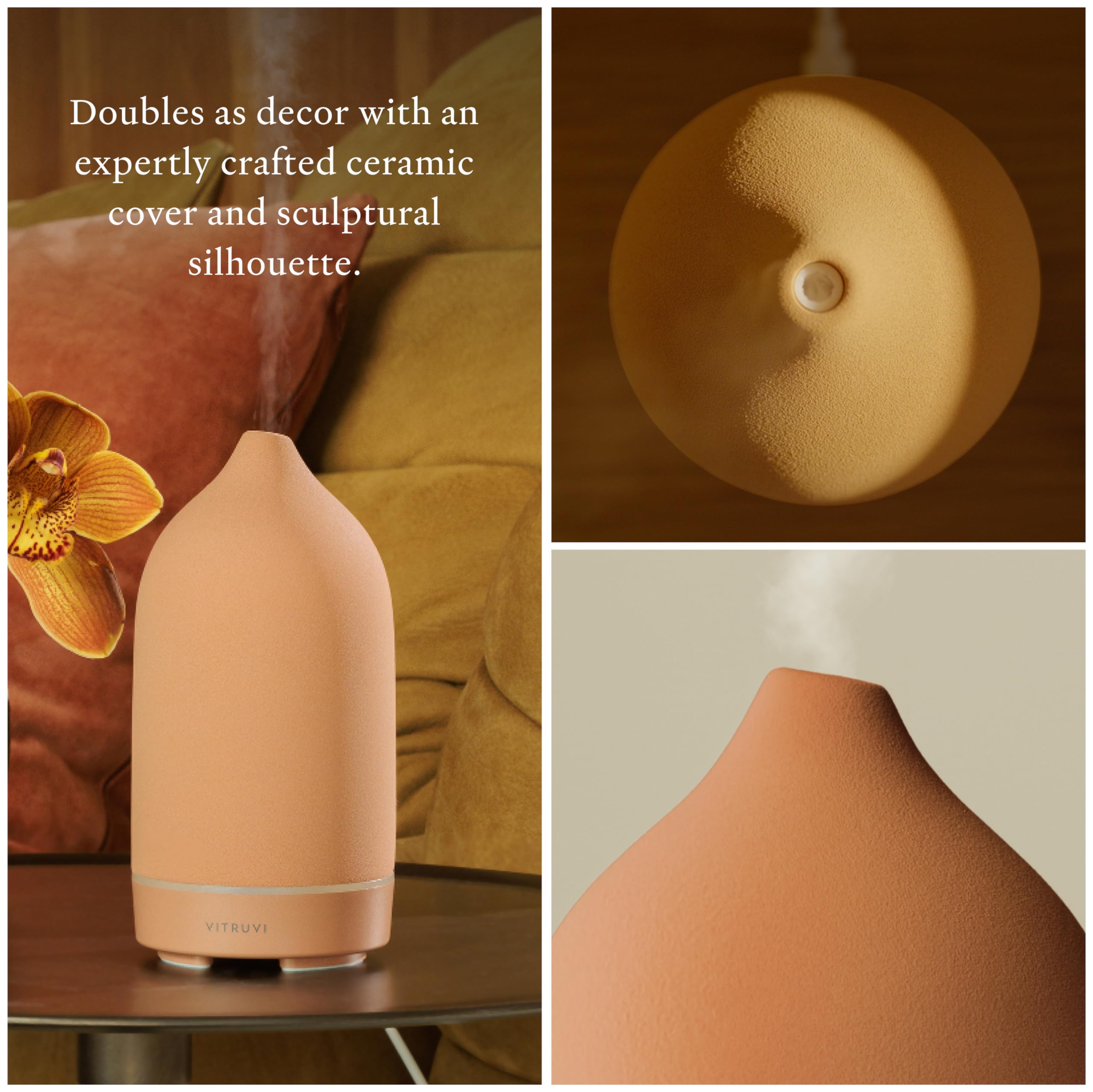 Vitruvi Stone Diffuser, Ceramic Ultrasonic Essential Oil Diffuser for Aromatherapy | Ceramic Diffuser, Diffusers for Home, Oil Diffuser, Terracotta, 90ml Capacity