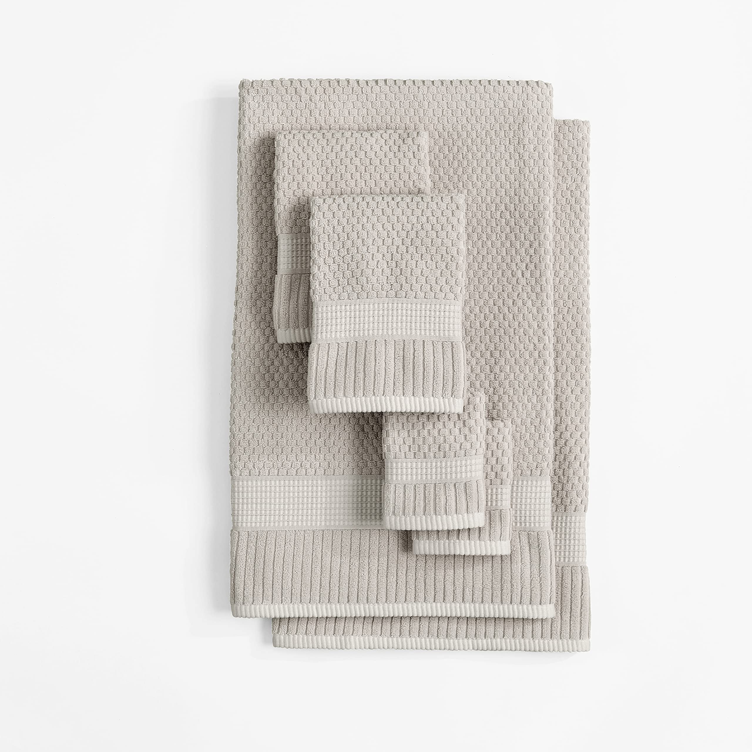 NY Loft 100% Cotton Towel Set 6 Piece | Super Soft & Absorbent Quick-Dry 2 Bath Towels 2 Hand Towels and 2 Washcloths |Textured and Durable Cotton | Trinity Collection (6 Piece Set, Quiet Grey)