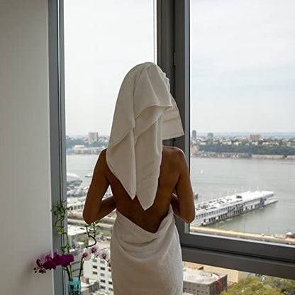 Mosobam Luxury Turkish Set of 4 Bath Towels 30X58 White 700 GSM Bamboo Viscose & Aegean Turkish Combed Cotton