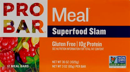 PROBAR - Meal Bar, Superfood Slam, Non-GMO, Gluten-Free, Healthy, Plant-Based Whole Food Ingredients, Natural Energy, 3 Ounce (Pack of 12)