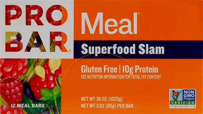 PROBAR - Meal Bar, Superfood Slam, Non-GMO, Gluten-Free, Healthy, Plant-Based Whole Food Ingredients, Natural Energy, 3 Ounce (Pack of 12)