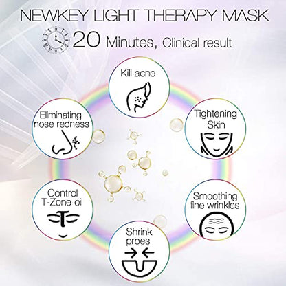 NEWKEY Blue Light Therapy for Acne,7 Colors LED Face Mask Light Therapy, Blue Red Light Therapy Mask for Wrinkle Acne - Photon Skin Care Beauty Mask