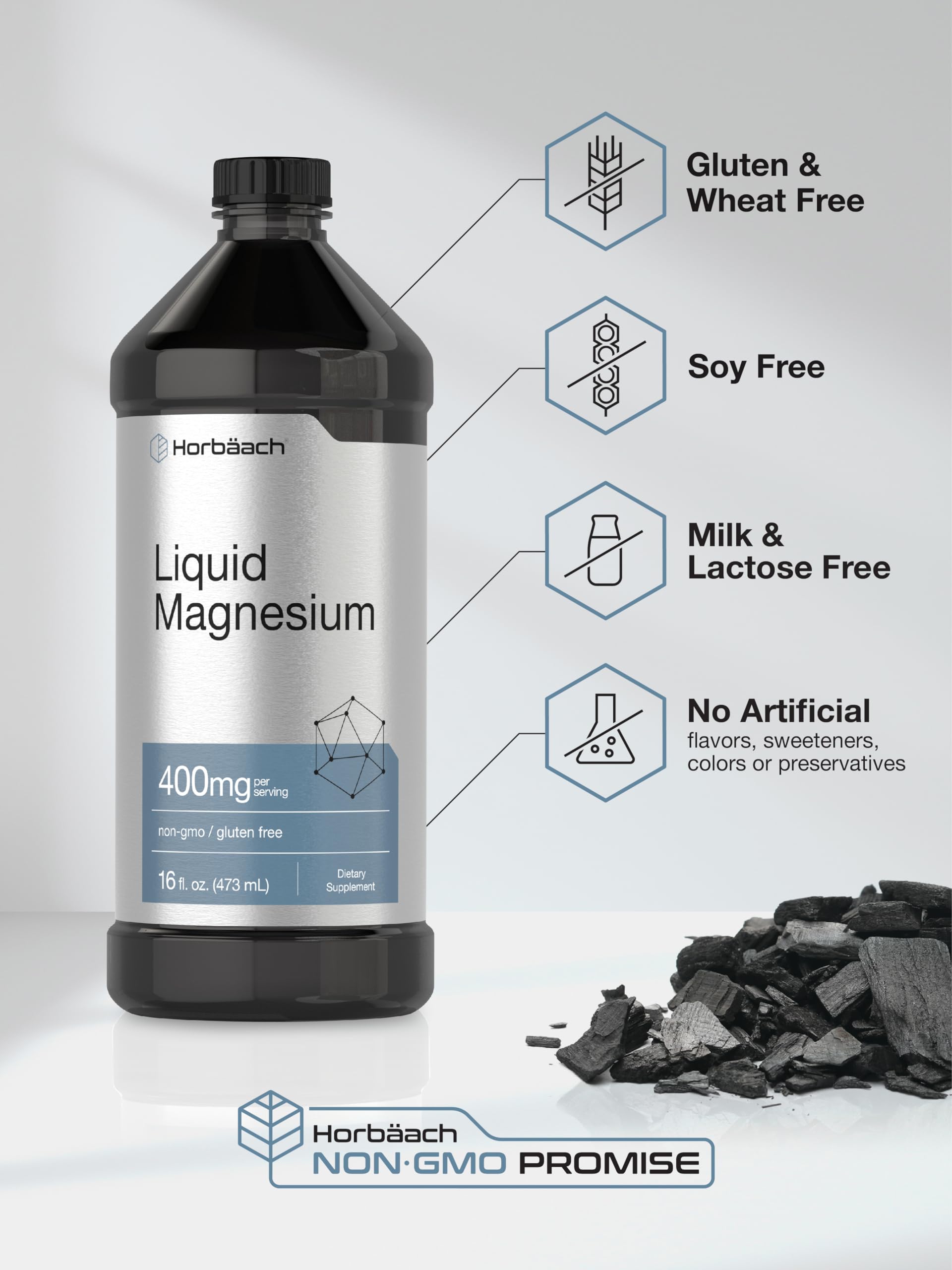 Horbäach Liquid Magnesium 400 mg | 16 oz | Vegetarian, Non-GMO & Gluten Free Supplement