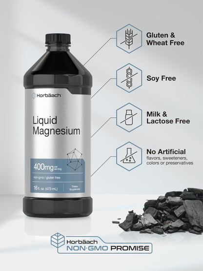 Horbäach Liquid Magnesium 400 mg | 16 oz | Vegetarian, Non-GMO & Gluten Free Supplement