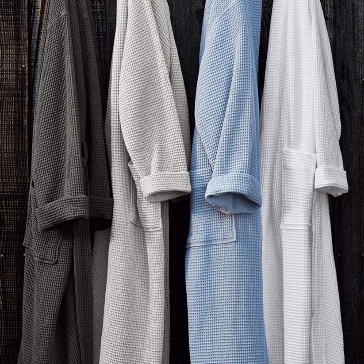 Coyuchi Unisex Waffle Patterned Organic Cotton Robe - Fast Drying Weave - Classic Spa Style Robe - GOTS Certified