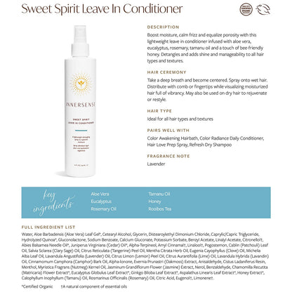 INNERSENSE Organic Beauty - Natural Sweet Spirit Leave-In Conditioner | Non-Toxic, Cruelty-Free, Clean Haircare (Full Size, 10 fl oz | 295 ml)