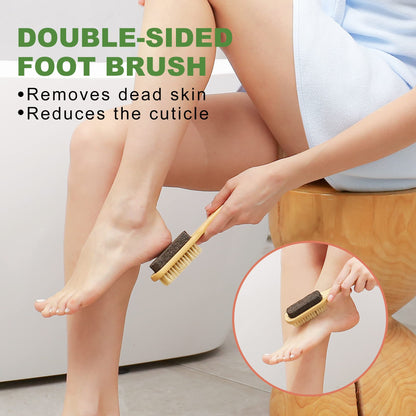 AIFEIVICO Dry Brushing Body Brush, Natural Boar Bristle Exfoliating Dry Brush, Long Handle Back Scrubber Brush, Face Brush, Feet Brush, Massage Nodules Brush for Lymphatic Drainage, Cellulite