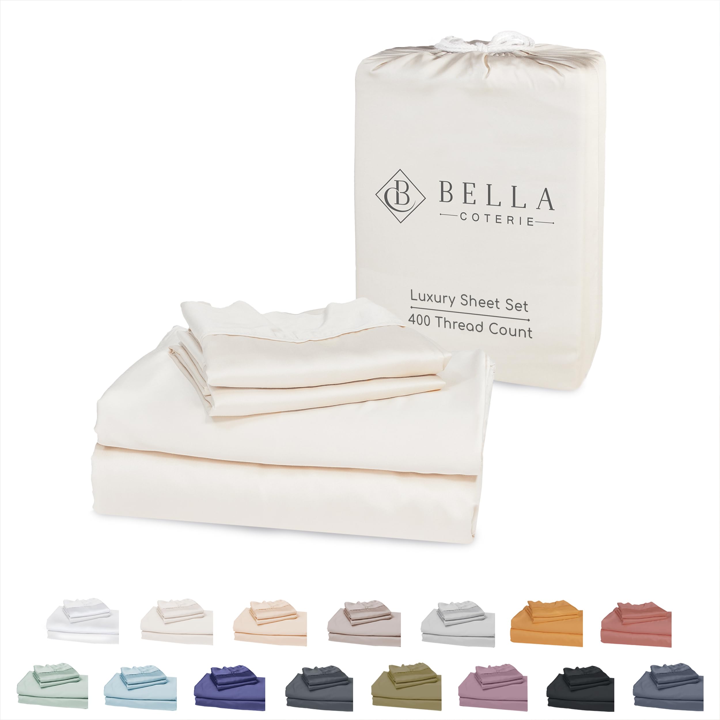Bella Coterie Luxury King Bamboo Sheet Set | Organically Grown | Ultra Soft | Cooling for Hot Sleepers | 18" Deep Pocket | Viscose Made from Bamboo [Ivory]