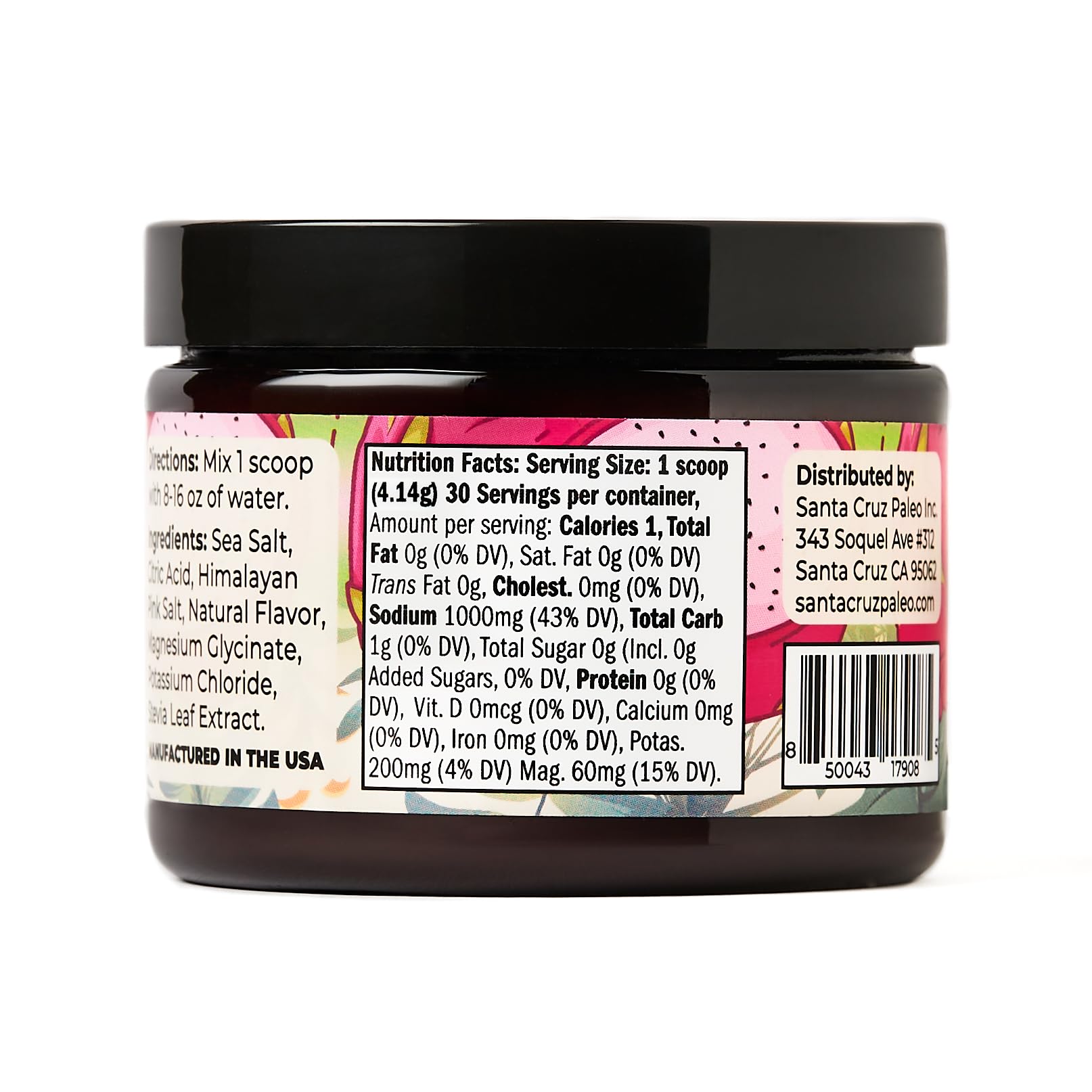 Santa Cruz Paleo Real Salt Electrolytes Powder, Dragonfruit, Made with Himalayan Pink Salt, Sea Salt, Magnesium Glycinate, Gluten Free, Keto, Sugar Free, Paleo, 30 Servings, 1 Jar