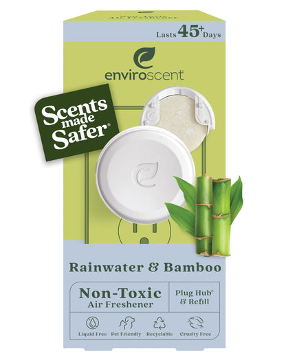 Enviroscent Non Toxic Air Freshener (Rainwater & Bamboo) Plug-in Air Freshener for Home | Essential Oil Plug In | Home Fragrance Last 45+ Days | 1 Refillable Air Freshener Plug In & 1 Scent Refill