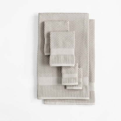 NY Loft 100% Cotton Towel Set 6 Piece | Super Soft & Absorbent Quick-Dry 2 Bath Towels 2 Hand Towels and 2 Washcloths |Textured and Durable Cotton | Trinity Collection (6 Piece Set, Quiet Grey)