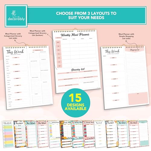 Weekly Meal Planner and Grocery List - 52 Easy Tear-Off Sheets Fridge Meal Planner Magnetic, 8.5x11in Spring-Bound Meal Planning Notepad, Magnetic Meal Planner for Refrigerator, Meal Planner Notepad