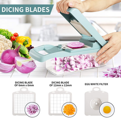 senbowe Ultra-Sharp 420-Grade Hardened Stainless Steel Onion Vegetable Chopper Dicer, 8 Interchangeable Blades, Includes Egg White Separator, Time Saver, 1 Year Warranty