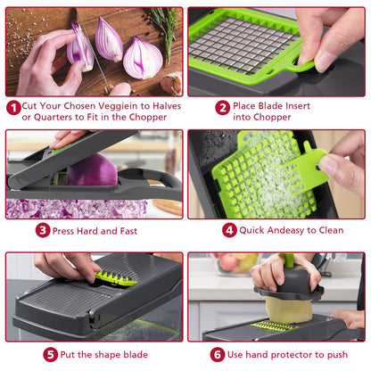 Vegetable Chopper, Pro Onion Chopper, Multifunctional 13 in 1 Food Chopper, Kitchen Vegetable Slicer Dicer Cutter,Veggie Chopper With 8 Blades,Carrot and Garlic Chopper With Container